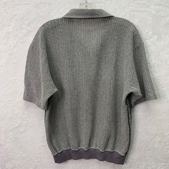 VTG Lindbergh Mens Large Gray Black Woven Pullover Short Sleeve Polo Shirt - Picture 2 of 11
